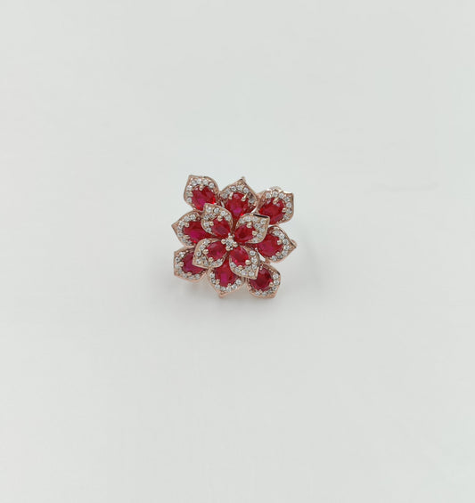 Floral Gemstone Cocktail Ring | Sterling Silver 925 Statement Ring | Blue Sapphire, Green Emerald, Red Ruby | Unique Adjustable Gift for Her