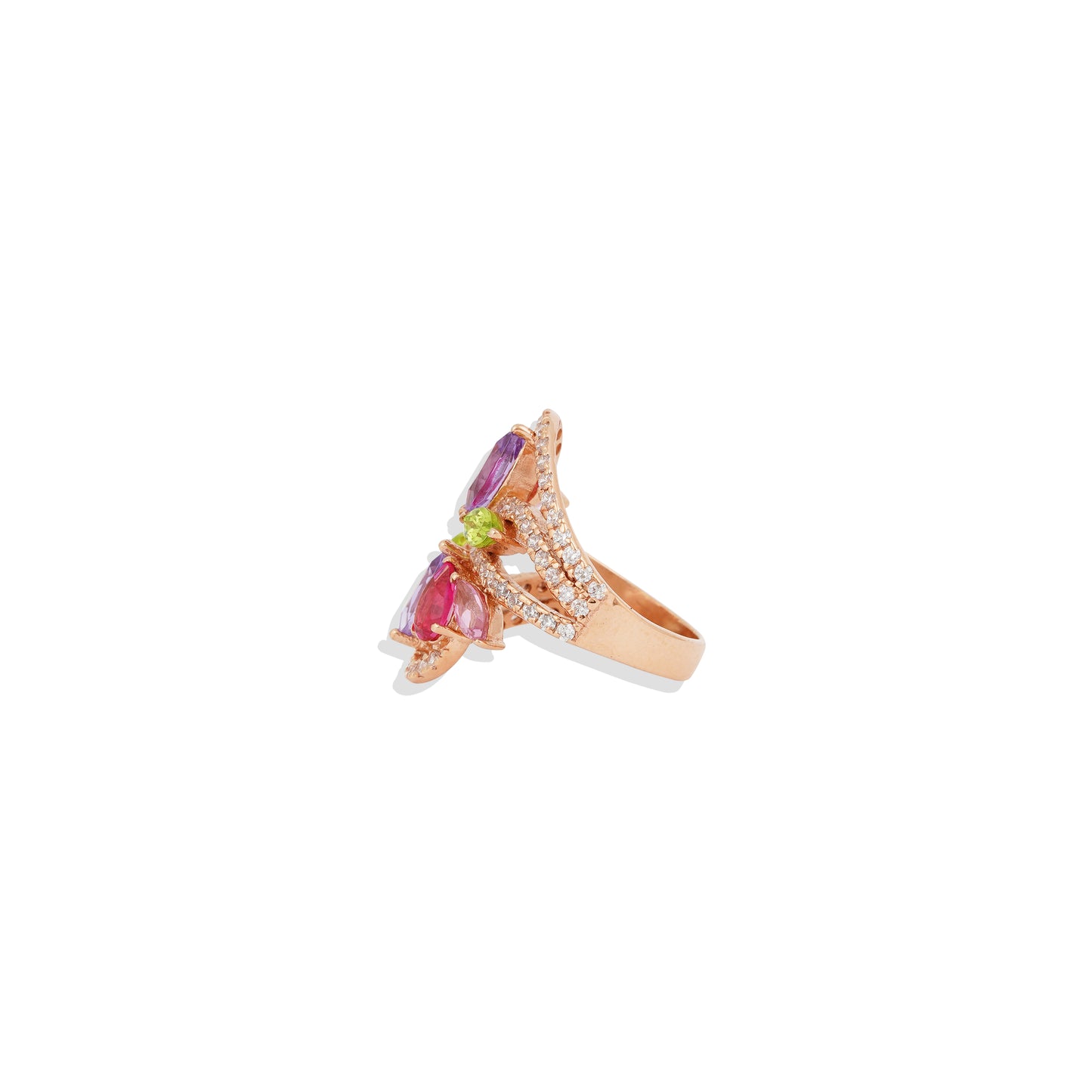 Rose Gold Floral Gemstone Ring | Amethyst, Peridot, Topaz & Garnet | Bold Statement Jewelry | Limited Edition