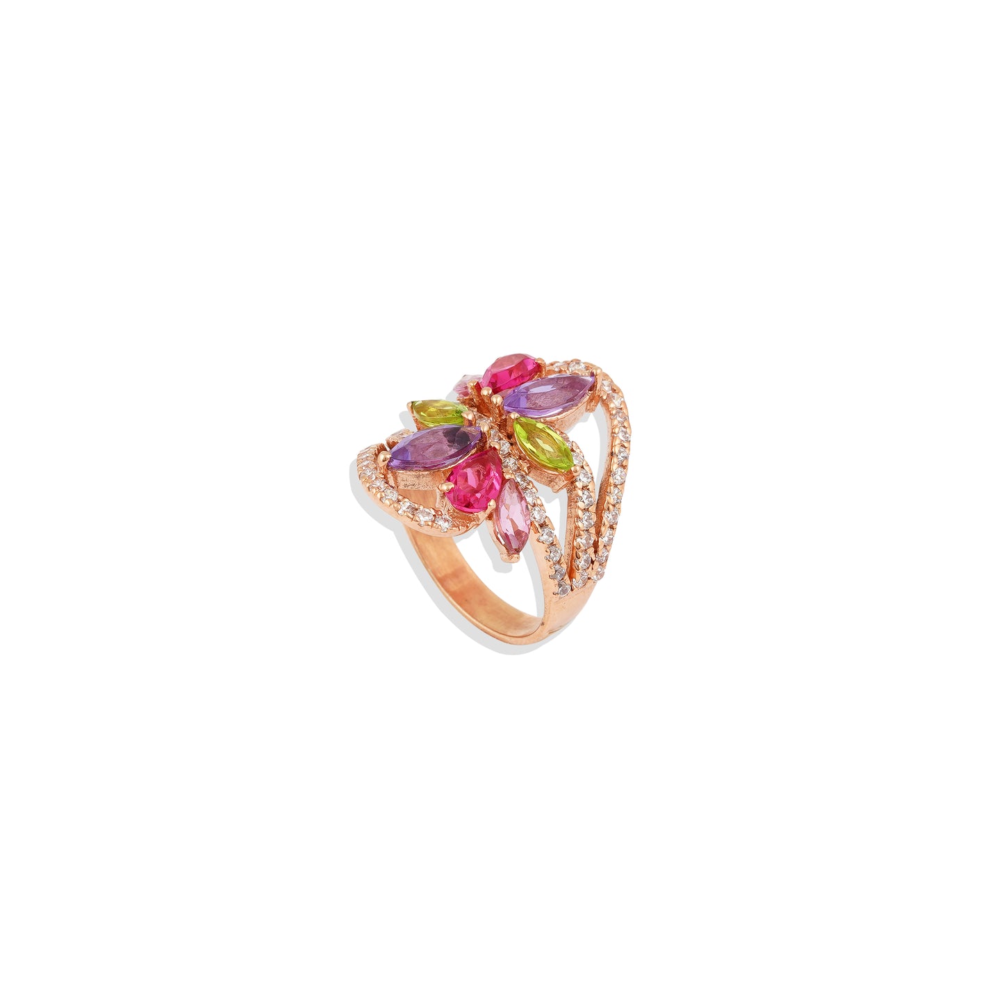 Rose Gold Floral Gemstone Ring | Amethyst, Peridot, Topaz & Garnet | Bold Statement Jewelry | Limited Edition