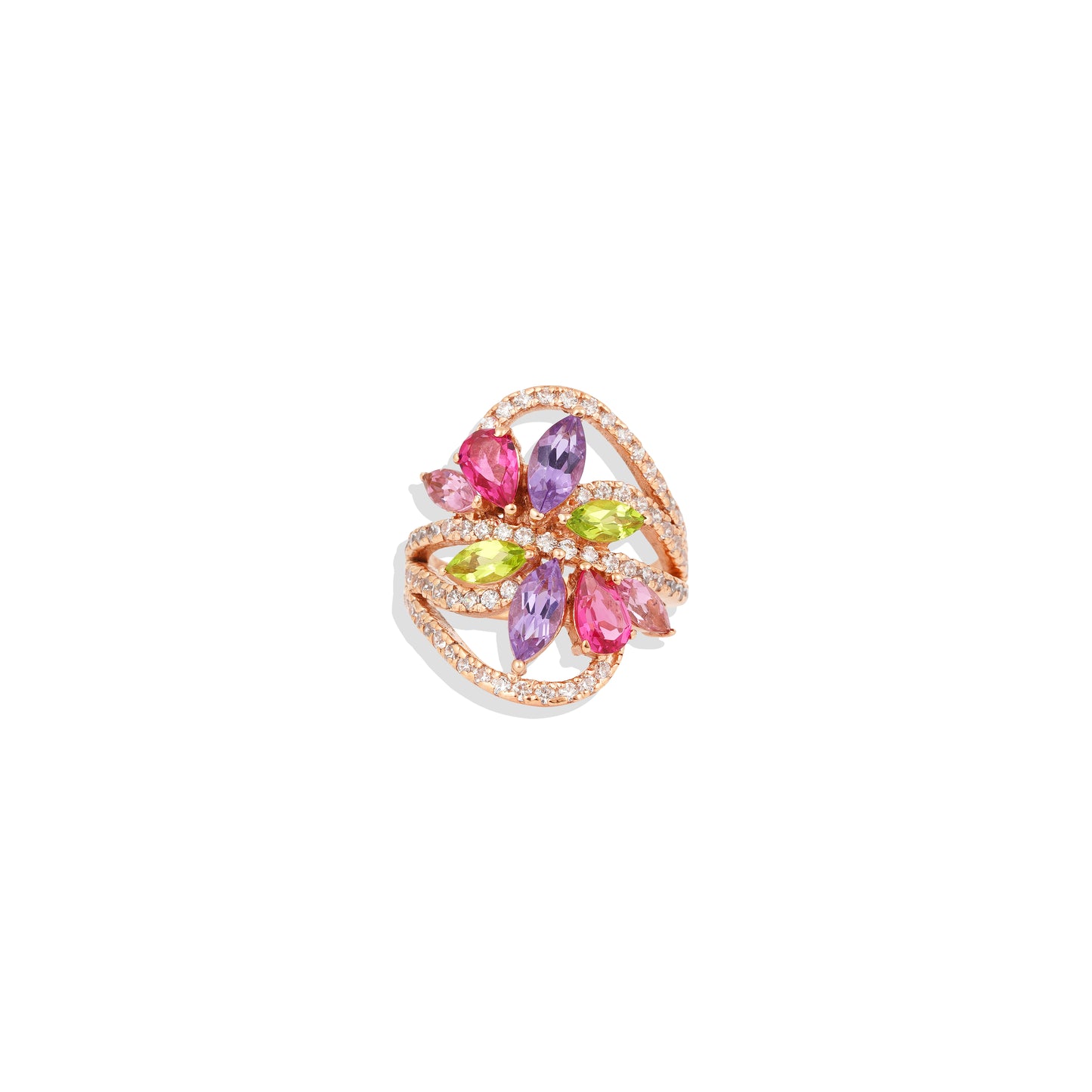 Rose Gold Floral Gemstone Ring | Amethyst, Peridot, Topaz & Garnet | Bold Statement Jewelry | Limited Edition
