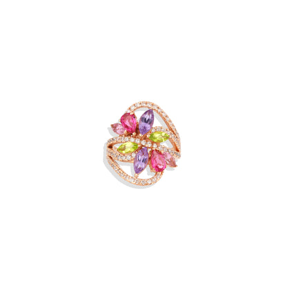 Rose Gold Floral Gemstone Ring | Amethyst, Peridot, Topaz & Garnet | Bold Statement Jewelry | Limited Edition