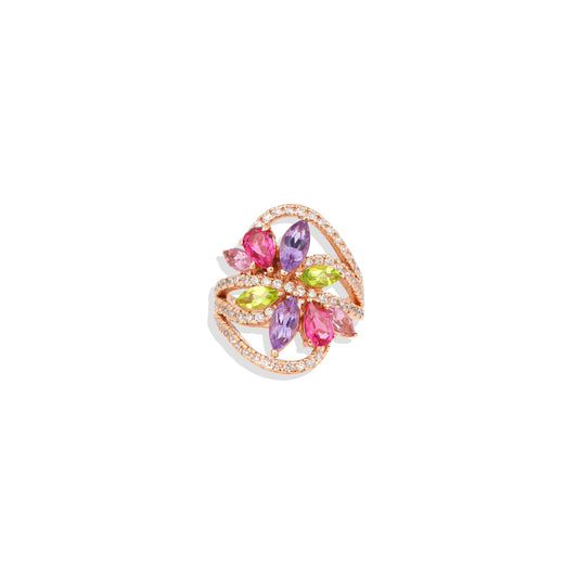 Rose Gold Floral Gemstone Ring | Amethyst, Peridot, Topaz & Garnet | Bold Statement Jewelry | Limited Edition