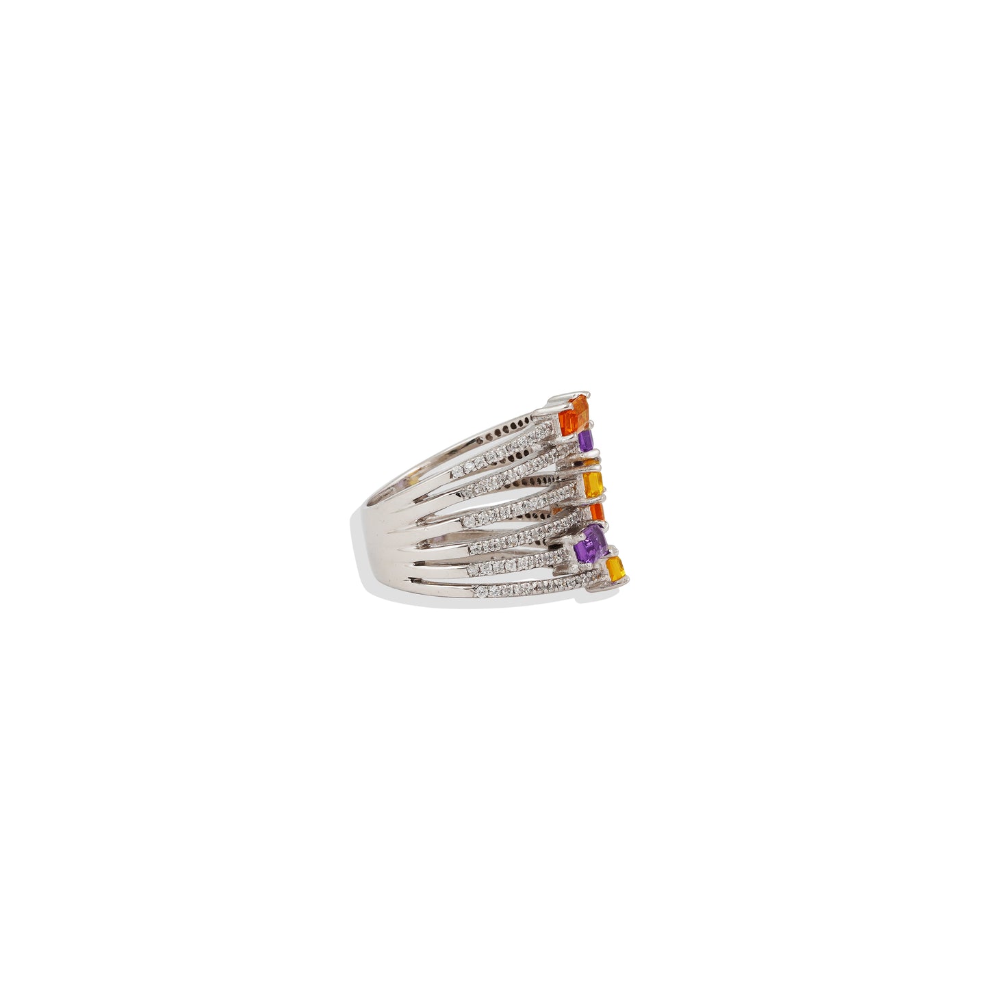 Sterling Silver Rainbow Gemstone Ring | Multicolor Stacking Ring | Amethyst, Citrine & Orange Sapphire Wide Band | Trending Jewelry