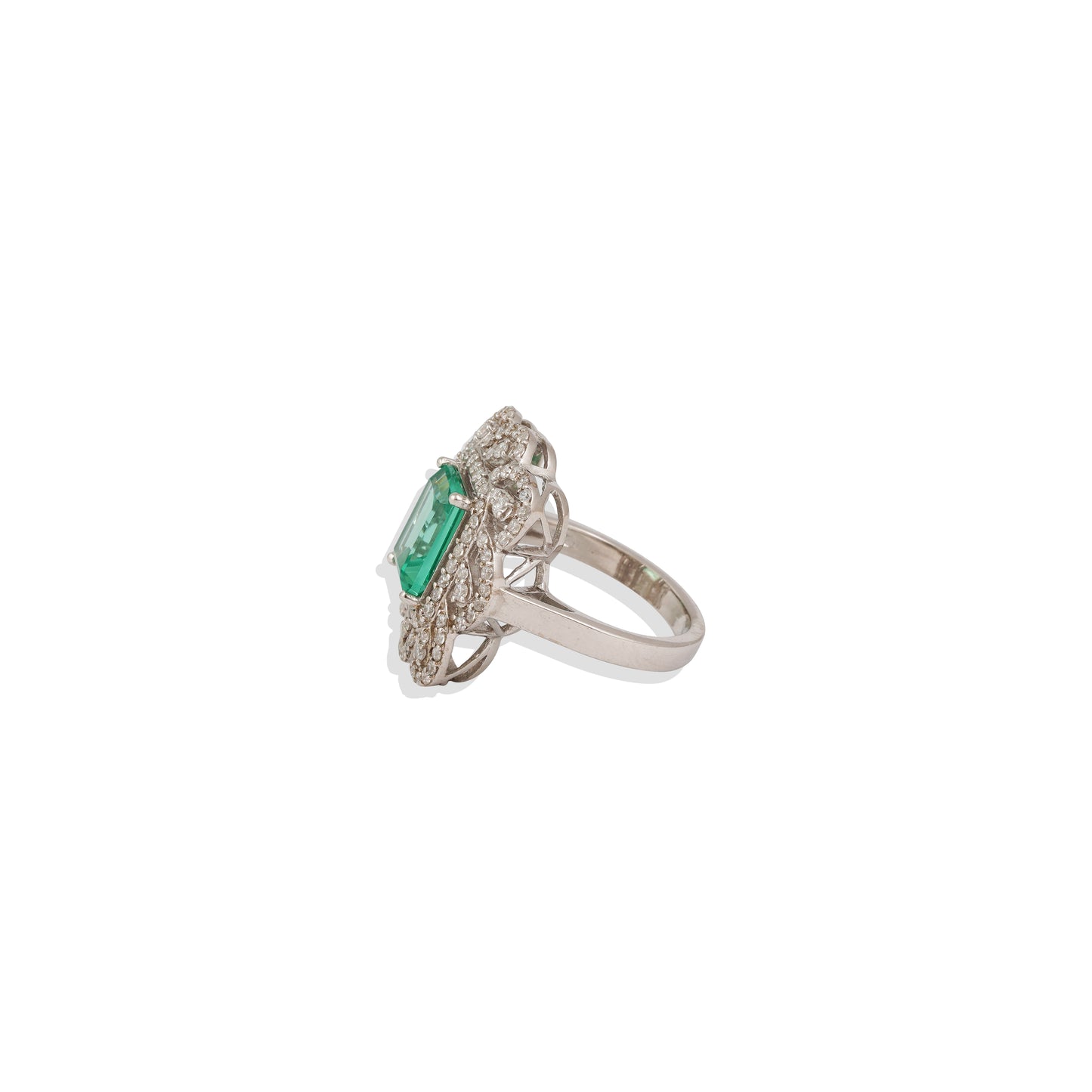 Sterling Silver Emerald Ring | Vintage-Inspired Green Emerald Cocktail Ring | Art Deco Statement Ring | Limited Stock