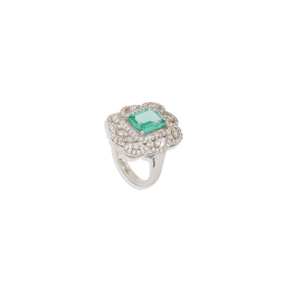 Sterling Silver Emerald Ring | Vintage-Inspired Green Emerald Cocktail Ring | Art Deco Statement Ring | Limited Stock