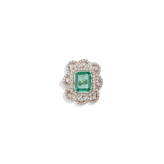Sterling Silver Emerald Ring | Vintage-Inspired Green Emerald Cocktail Ring | Art Deco Statement Ring | Limited Stock