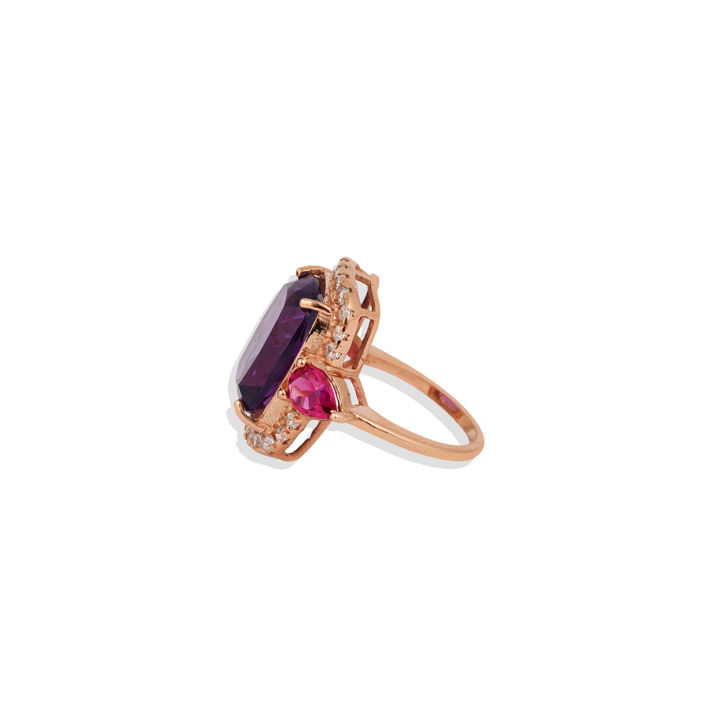 Royal Amethyst & Ruby Cocktail Ring – 925 Sterling Silver, Rose Gold-Plated Elegance by Navrii