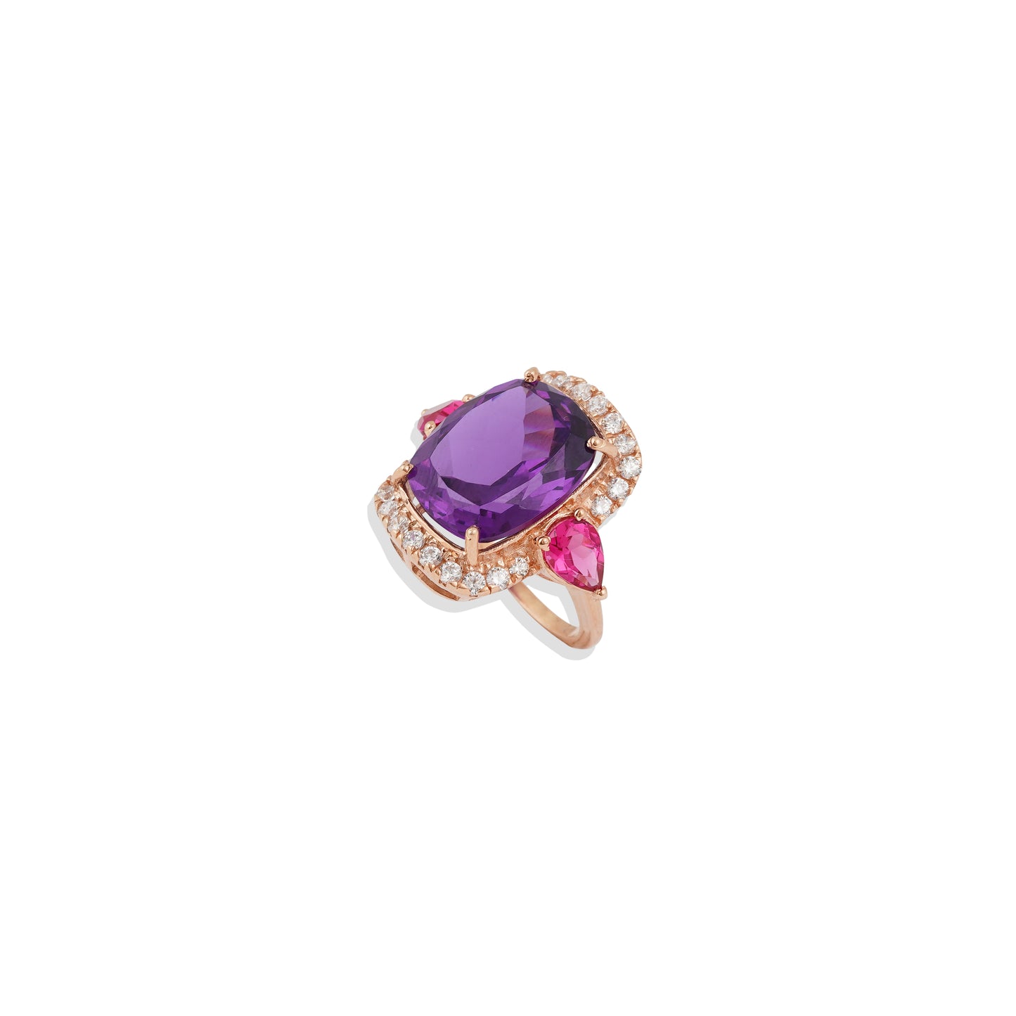 Royal Amethyst & Ruby Cocktail Ring – 925 Sterling Silver, Rose Gold-Plated Elegance by Navrii
