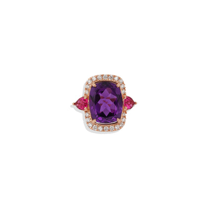 Royal Amethyst & Ruby Cocktail Ring – 925 Sterling Silver, Rose Gold-Plated Elegance by Navrii
