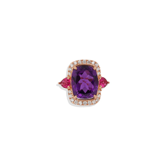 Royal Amethyst & Ruby Cocktail Ring – 925 Sterling Silver, Rose Gold-Plated Elegance by Navrii