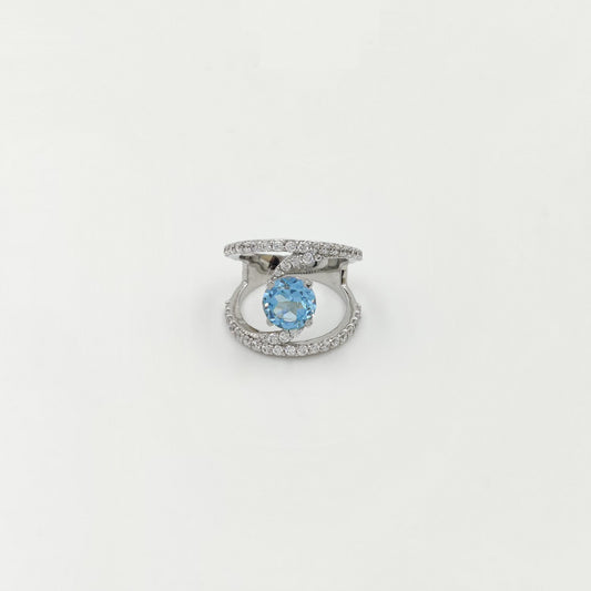 Elegant 925 Sterling Silver Statement Ring – Trendy Open Band with Gemstone Sparkle
