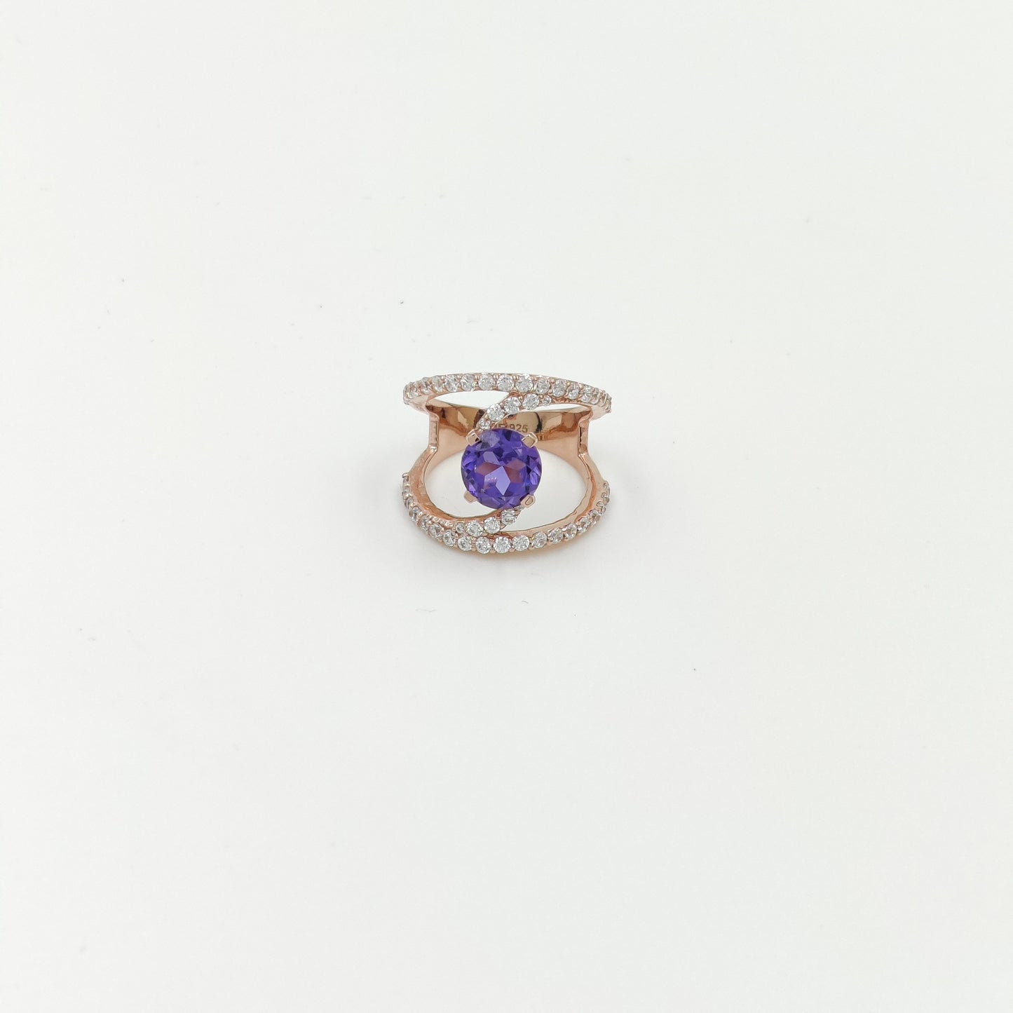 Elegant 925 Sterling Silver Statement Ring – Trendy Open Band with Gemstone Sparkle