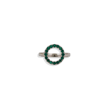 Emerald Open Circle Ring – 925 Sterling Silver Minimalist Ring, Dainty Green Gemstone Ring, Trendy Adjustable Silver Jewelry, Handmade Gift for Her
