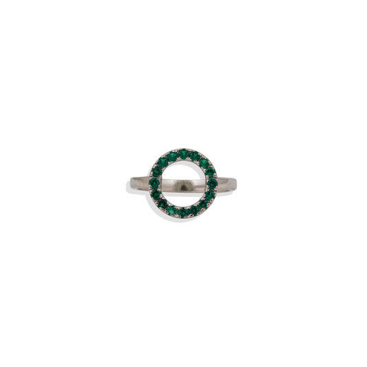 Emerald Open Circle Ring – 925 Sterling Silver Minimalist Ring, Dainty Green Gemstone Ring, Trendy Adjustable Silver Jewelry, Handmade Gift for Her