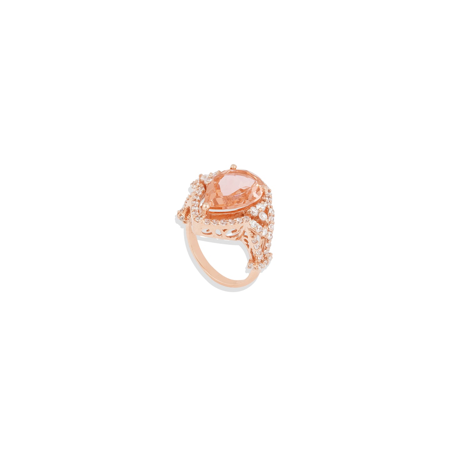 Tilak Shape Morganite Statement Ring - Rose Gold Plated Sterling Silver - Pear Cut Gemstone Engagement Ring - Vintage Inspired Jewelry