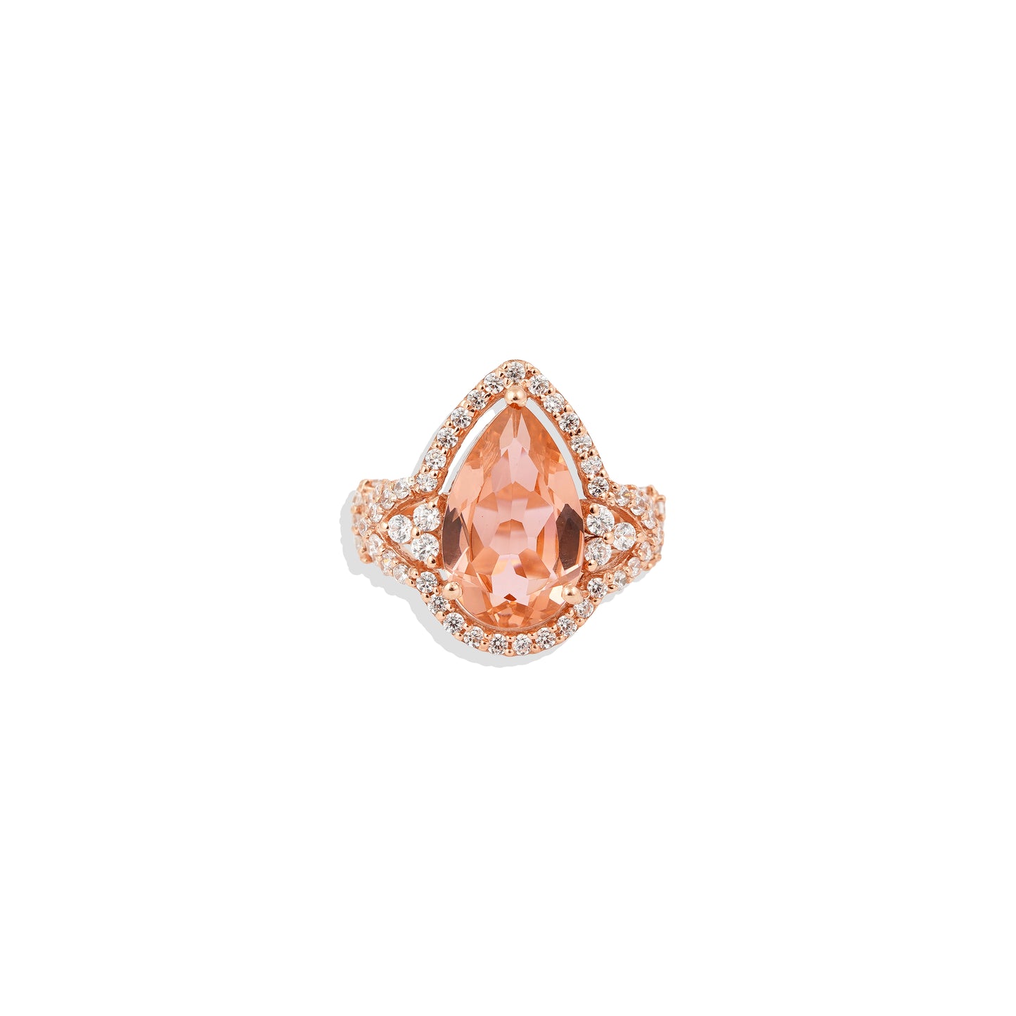 Tilak Shape Morganite Statement Ring - Rose Gold Plated Sterling Silver - Pear Cut Gemstone Engagement Ring - Vintage Inspired Jewelry