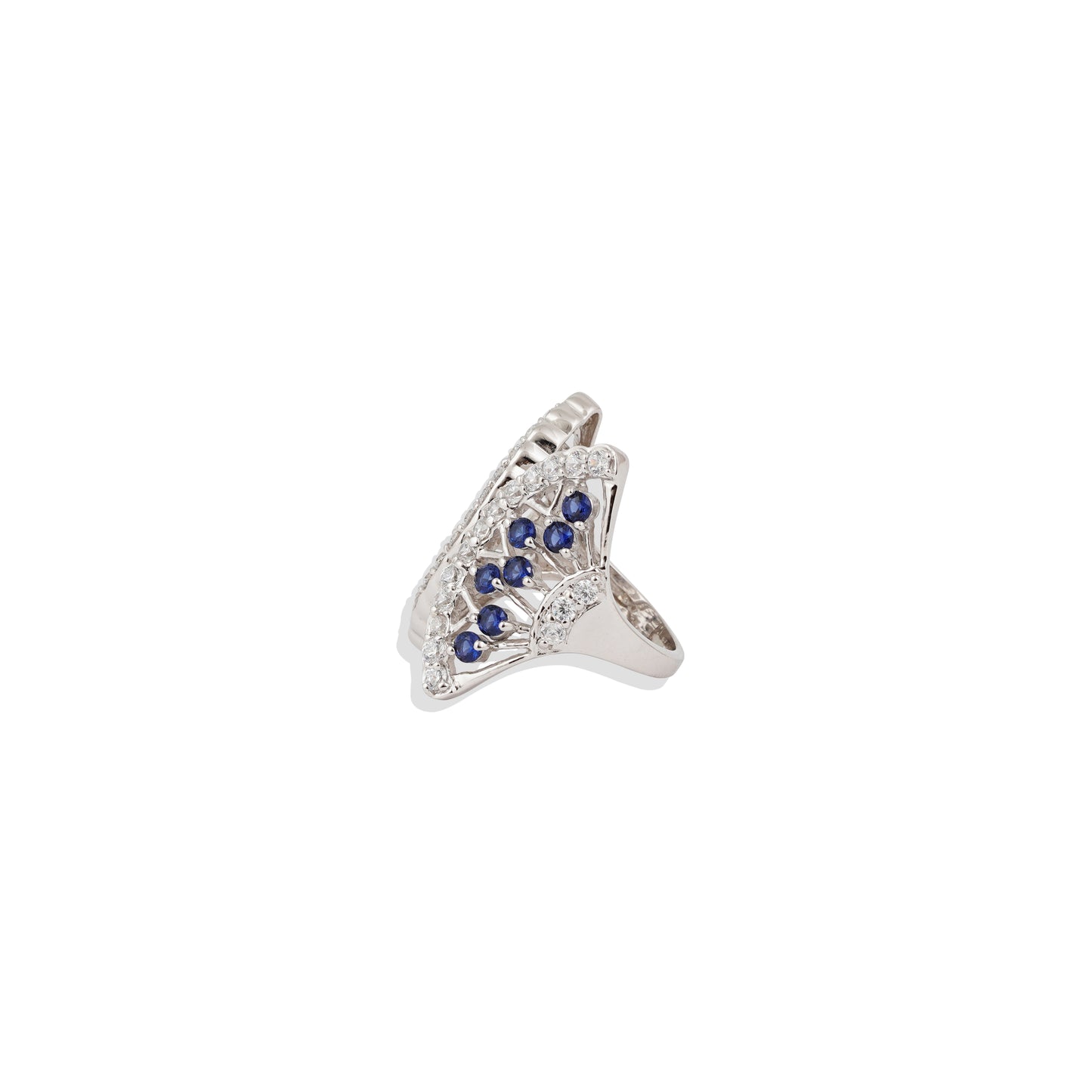 Luxury Sterling Silver Leaf Shape Ring – Sapphire & CZ Statement Ring – Elegant Cocktail Jewelry – Adjustable Women’s Ring – Limited Stock