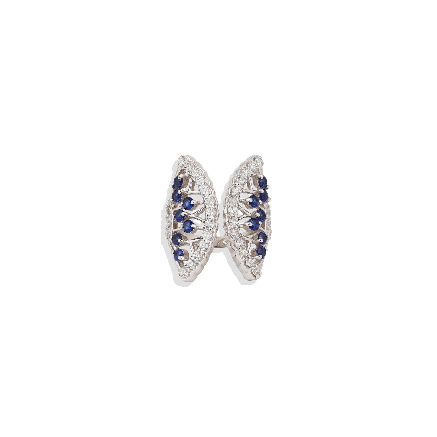 Luxury Sterling Silver Leaf Shape Ring – Sapphire & CZ Statement Ring – Elegant Cocktail Jewelry – Adjustable Women’s Ring – Limited Stock