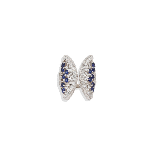 Luxury Sterling Silver Leaf Shape Ring – Sapphire & CZ Statement Ring – Elegant Cocktail Jewelry – Adjustable Women’s Ring – Limited Stock