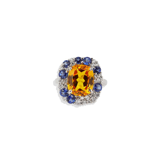 Luxury Square Yellow Sapphire Statement Ring | Sterling Silver Citrine Cocktail Ring | Vintage-Inspired Sapphire Halo Ring – Limited Stock!