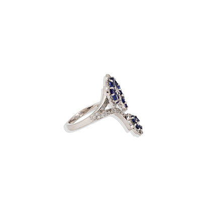 Elegant Flower-Shaped Adjustable Ring | Sterling Silver Floral Statement Ring | Lab-Created Diamond & Sapphire/Emerald Ring – Limited Stock!