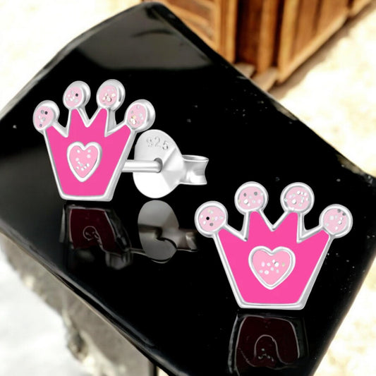 Pink Crown Sterling silver  Earring Studs