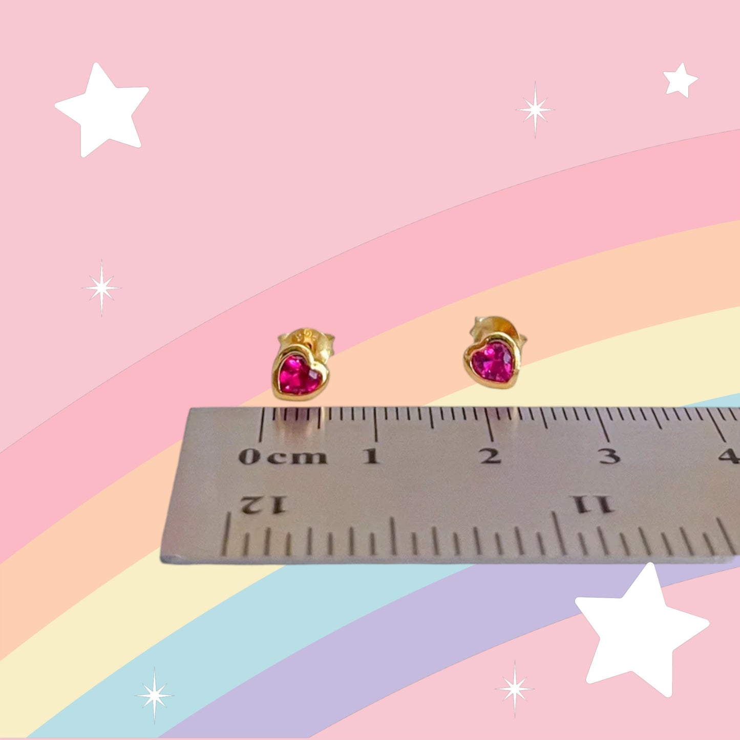 18K Gold Plated heart  Lab made Ruby stud earrings | Kids earrings | Toddler earrings