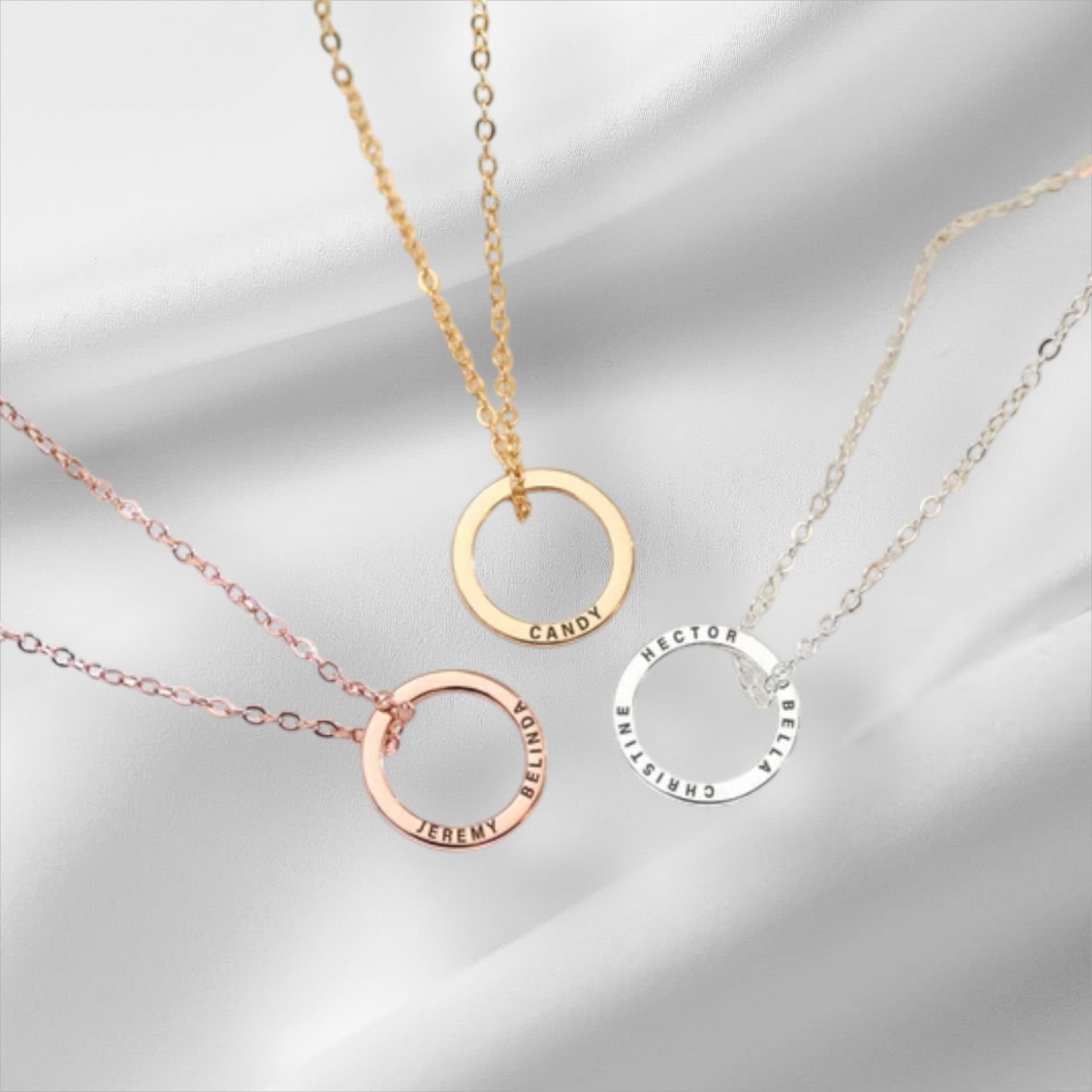 Custom Engraved Silver Circle Name Necklace