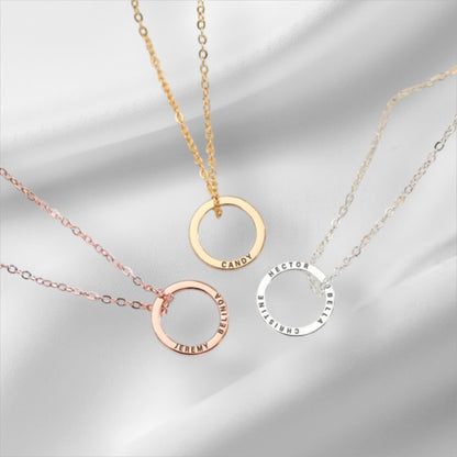 Custom Engraved Silver Circle Name Necklace