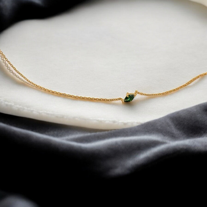 Single Birthstone Minimalist Tiny Gold Necklace, Birthday Gift for Her