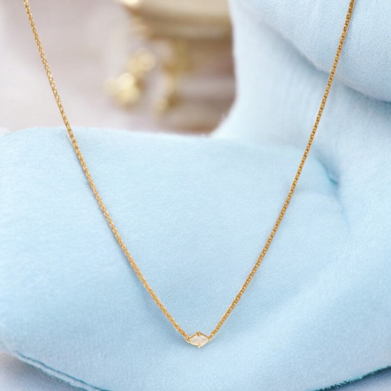 Single Birthstone Minimalist Tiny Gold Necklace, Birthday Gift for Her