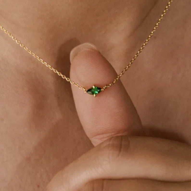 Single Birthstone Minimalist Tiny Gold Necklace, Birthday Gift for Her