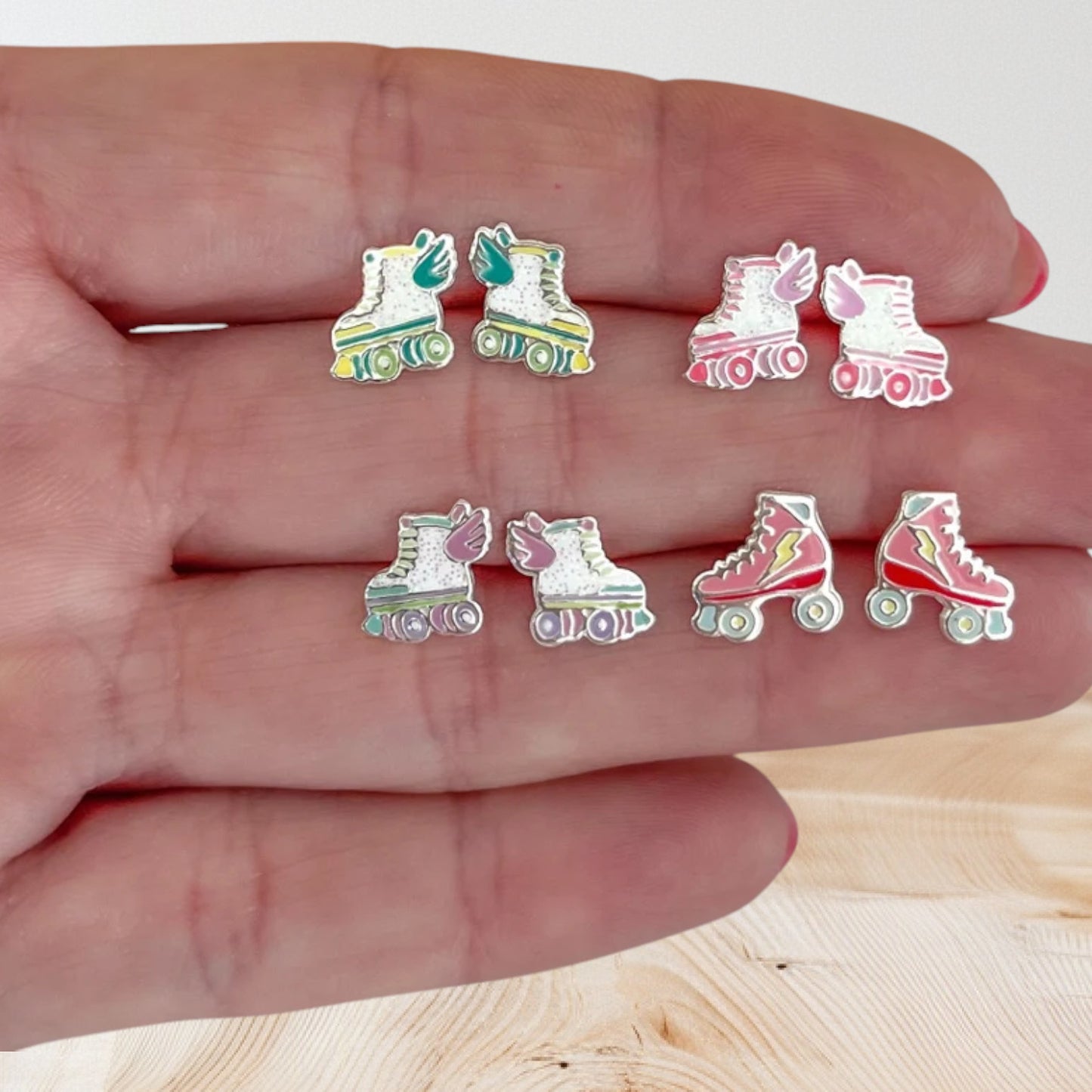 Sterling silver roller skate stud earrings