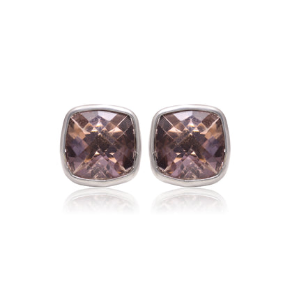 925 Sterling Silver Natural Smokey Quartz Stud Earrings