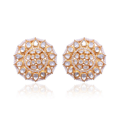 Moissanite Polki  Pearl (Cultured) earring, 925 Sterling Silver Indian Jewellery, Handmade, statement Earring , Wedding Jewellery