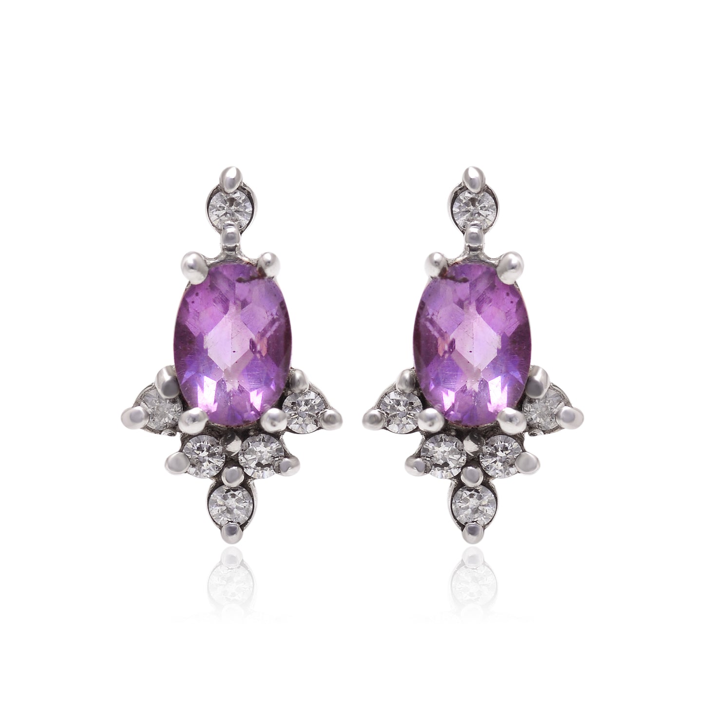 Natural Amethyst Floral Stud Earring In Sterling Silver