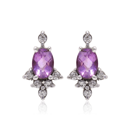 Natural Amethyst Floral Stud Earring In Sterling Silver