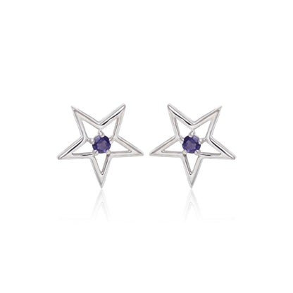 Natural Iolite Star Stud Earring In Sterling Silver