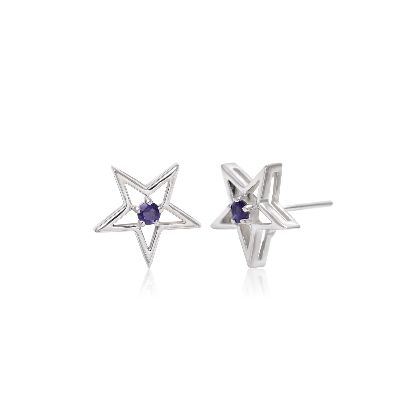 Natural Iolite Star Stud Earring In Sterling Silver