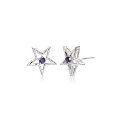Natural Iolite Star Stud Earring In Sterling Silver