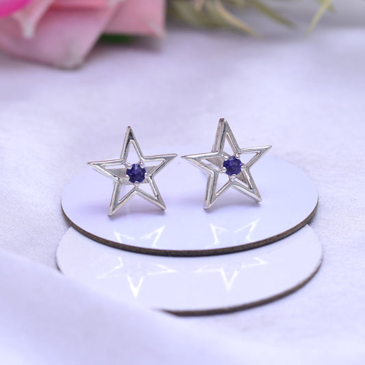 Natural Iolite Star Stud Earring In Sterling Silver