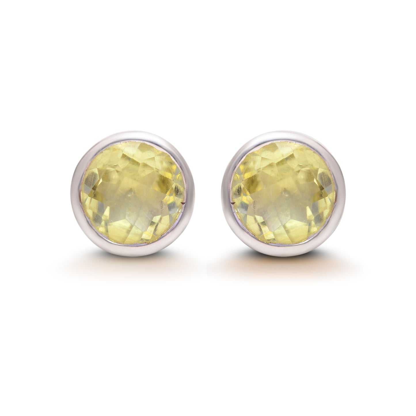 925 Sterling Silver Natural Lemon Quartz Stud Earrings, Checker Cut Gemstone Stud, Lemon Quartz Gemstone Studs, Natural Gemstone Earrings