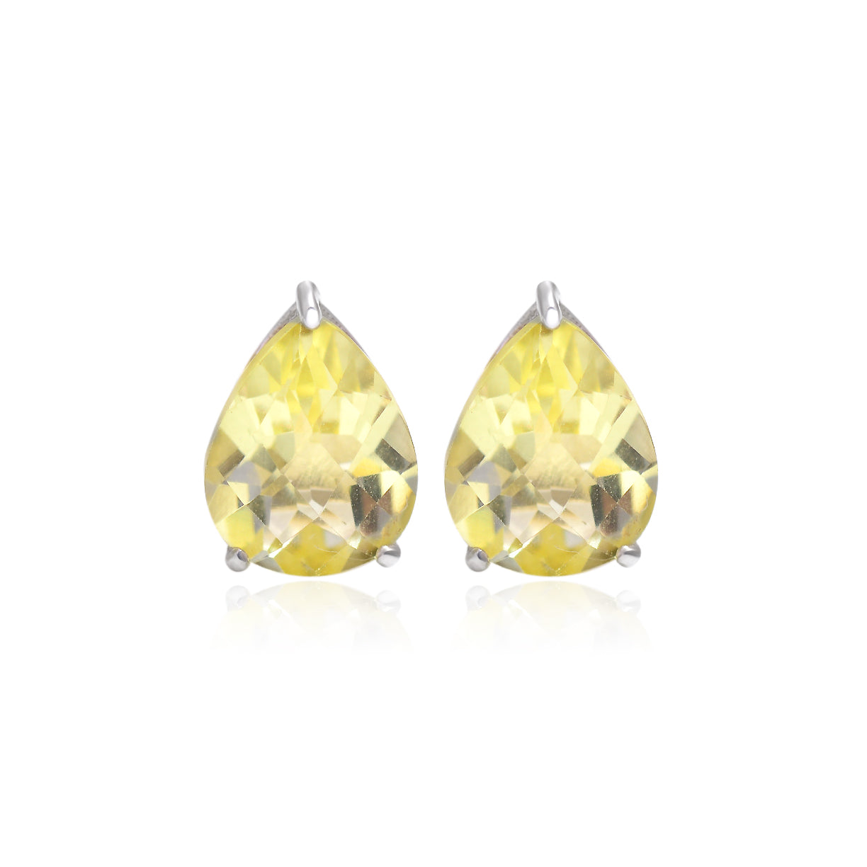 925 Sterling Silver Natural Lemon Quartz Stud Earrings, Checker Cut Gemstone Stud, Lemon Quartz Gemstone Studs, Natural Gemstone Earrings