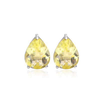 925 Sterling Silver Natural Lemon Quartz Stud Earrings, Checker Cut Gemstone Stud, Lemon Quartz Gemstone Studs, Natural Gemstone Earrings