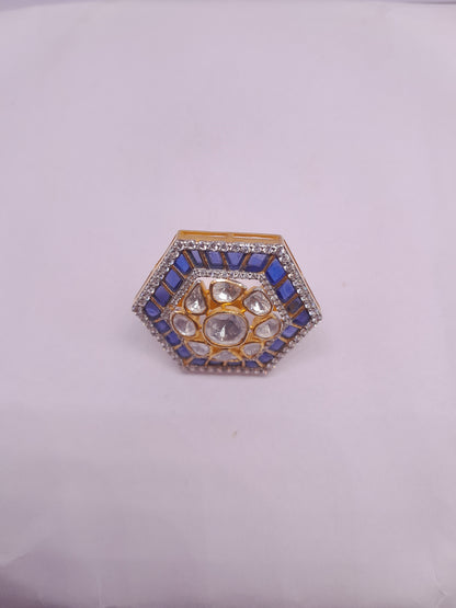 Silver Moissanite Polki Ring, Royal charm  Indian Wedding Jewellery, Statement Ring