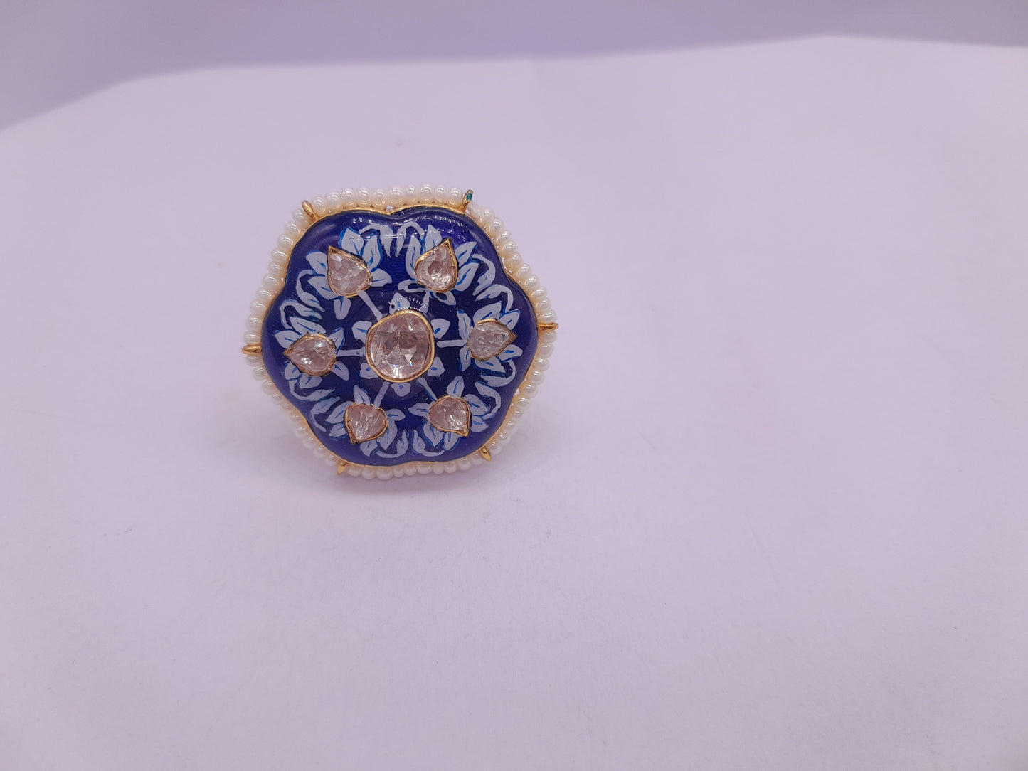 Silver Moissanite Polki Ring, Royal charm  Indian Wedding Jewellery, Statement Ring, Indian Traditional Ring, Bridal Jewellery, Moissanite Kundan Ring