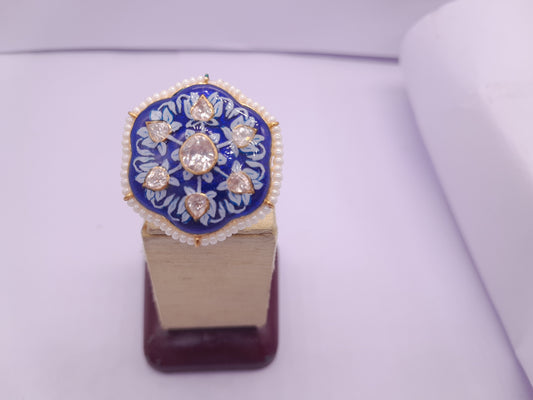 Silver Moissanite Polki Ring, Royal charm  Indian Wedding Jewellery, Statement Ring, Indian Traditional Ring, Bridal Jewellery, Moissanite Kundan Ring