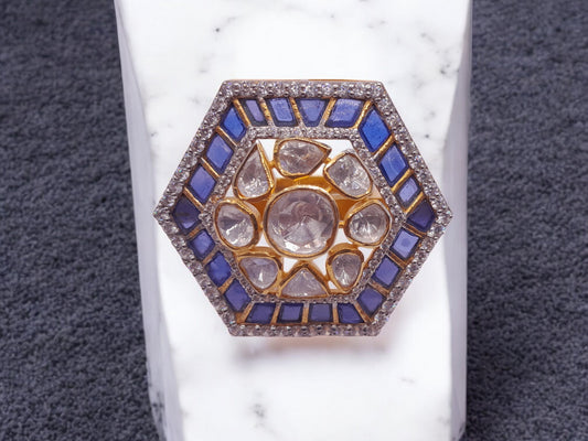 Silver Moissanite Polki Ring, Royal charm  Indian Wedding Jewellery, Statement Ring