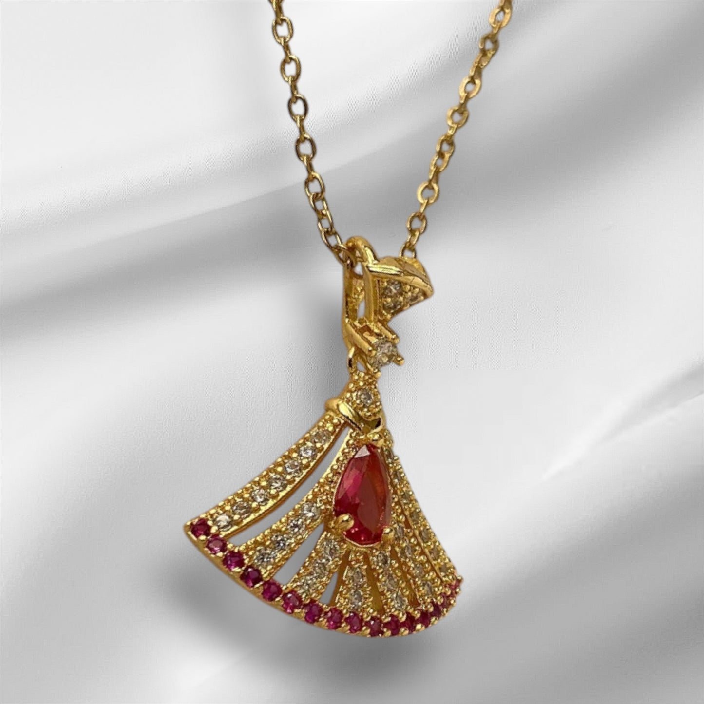 Red Zircon Gemstone Pendant  - 18K Gold Plated Pendant