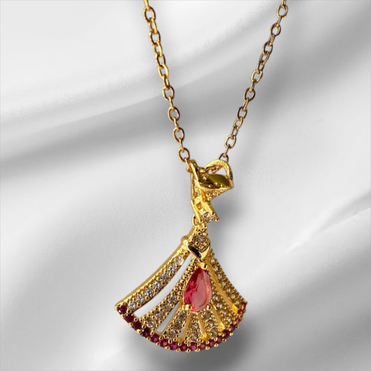 Red Zircon Gemstone Pendant  - 18K Gold Plated Pendant